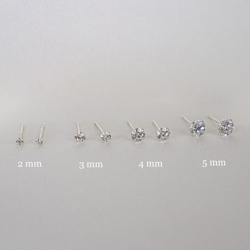 A.piece ต่างหูเงินแท้ [all silver 925] basic crystal stud
