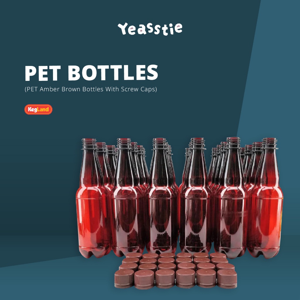 ขวดพลาสติก 500mL PET Amber Brown Bottles with Screw Caps ยกกล่อง 24 ขวด - จาก KegLand