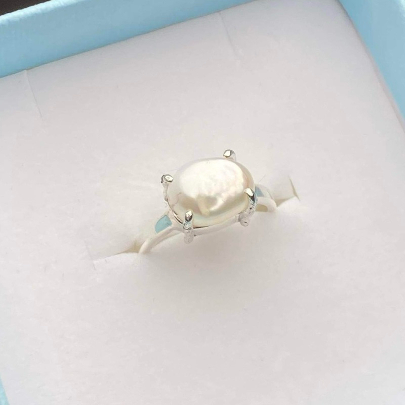 winterwinter silver925 แหวนมุกแท้ทรงฟรีฟอร์ม งานทำมือ เงินแท้ ใส่อาบน้ำได้