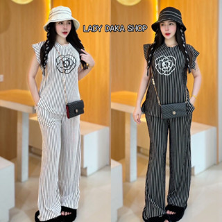 งานตรงปก100%🧡LADY DAKA SHOP🧡 ชุดเซ็ตลายริ้วดอกไม้ เสื้อแขนสั…