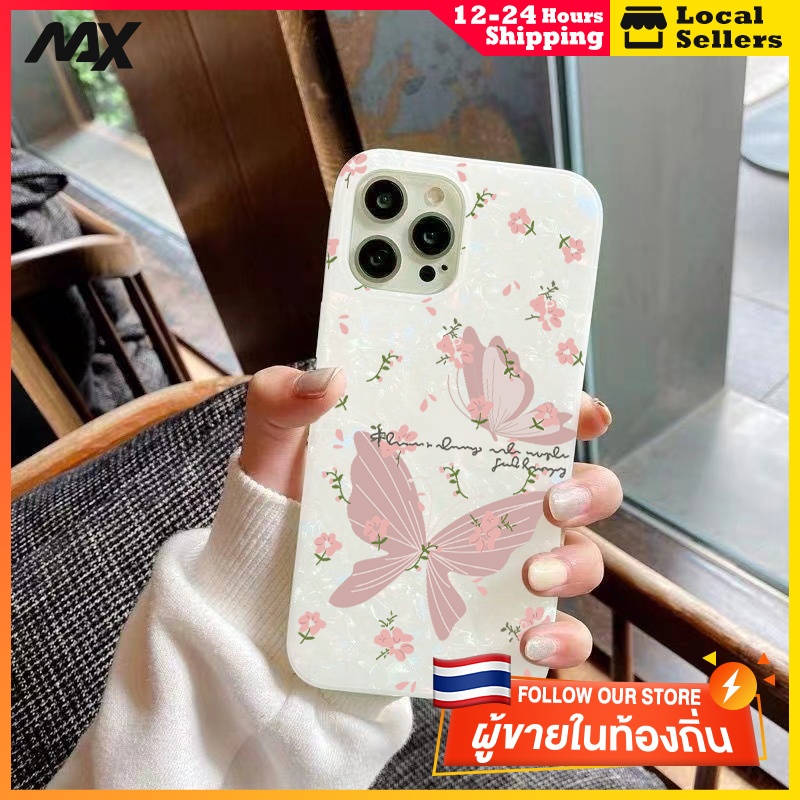 เคสไอโฟน13 กรณีเชลล์รูปแบบกระดาษแข็ง ผีเสื้อใหญ่ for IPhone 13 15 7Plus 14 12 11 Pro MAX 8 6 7 6S Plus XR XS