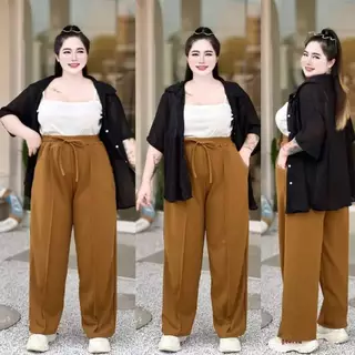 (โปรพิเศษวันนี้) A11กางเกงตีเกล็ดหน้าทรงวิลเทจกระบอกเอว ใส่สบาย ทรงขากระบอก สาวอวบใส่ได้