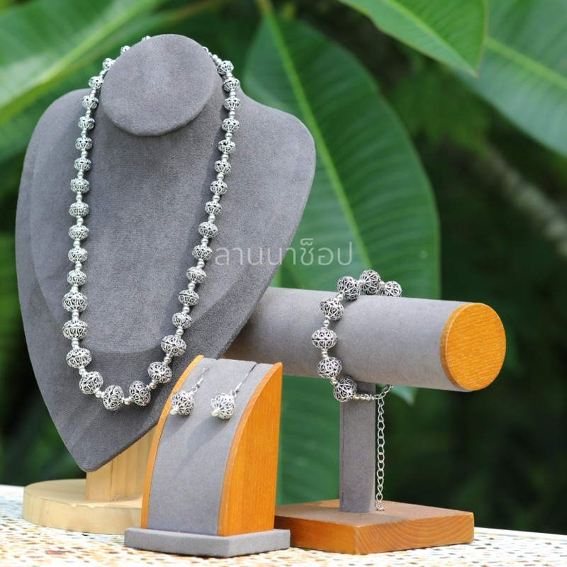 สร้อยคอรมดำภูไท สไตล์หรูหรา มีน้ำหนัก ลายสุโขทัย ศิลปะอิสาน สร้อยลูกปืน โรเดียมผสม