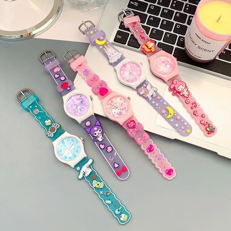⌚️สินค้าพร้อมส่งในไทย🌸Sanrio นาฬิกาข้อมือ สายซิลิโคน กันน้ํา คุณภาพสูง สีมาการอง ลายการ์ตูน สําหรับเด็กนักเรียน