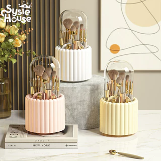 Sysie House กล่องเก็บแปรงแต่งหน้า มีฝาปิด ที่ใส่แปรงแต่งหน้า หมุนได้ สามารถเก็บปากกาก็ได้ ทำความสะอาดง่าย BD2808