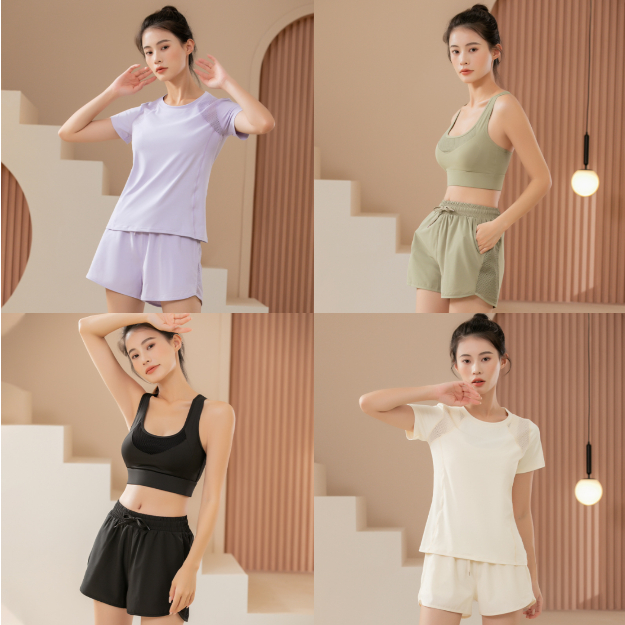 (ขายแยกชิ้น) ชุดออกกำลังกายผู้หญิง YOGA-311 กางเกงขาสั้น/เสื้อแขนสั้น/สปอร์ตบรา ผ้านิ่มลื่นระบายอากา