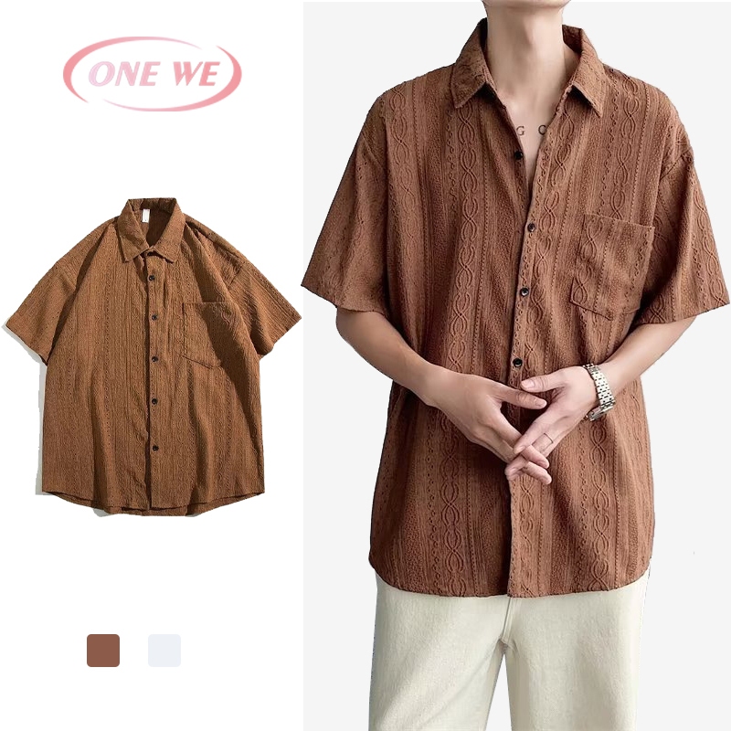 ONE-WE เสื้อเชิ้ต ทรงหลวม สไตล์เกาหลี แฟชั่นฤดูร้อน การออกแบบแกะสลักกลวง เสื้อเชิ้ตใส่สบาย แฟชั่นชาย จัดส่งที่รวดเร็ว