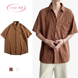 ONE-WE เสื้อเชิ้ต ทรงหลวม สไตล์เกาหลี แฟชั่นฤดูร้อน การออกแบบแกะสลักกลวง เสื้อเชิ้ตใส่สบาย แฟชั่นชาย จัดส่งที่รวดเร็ว