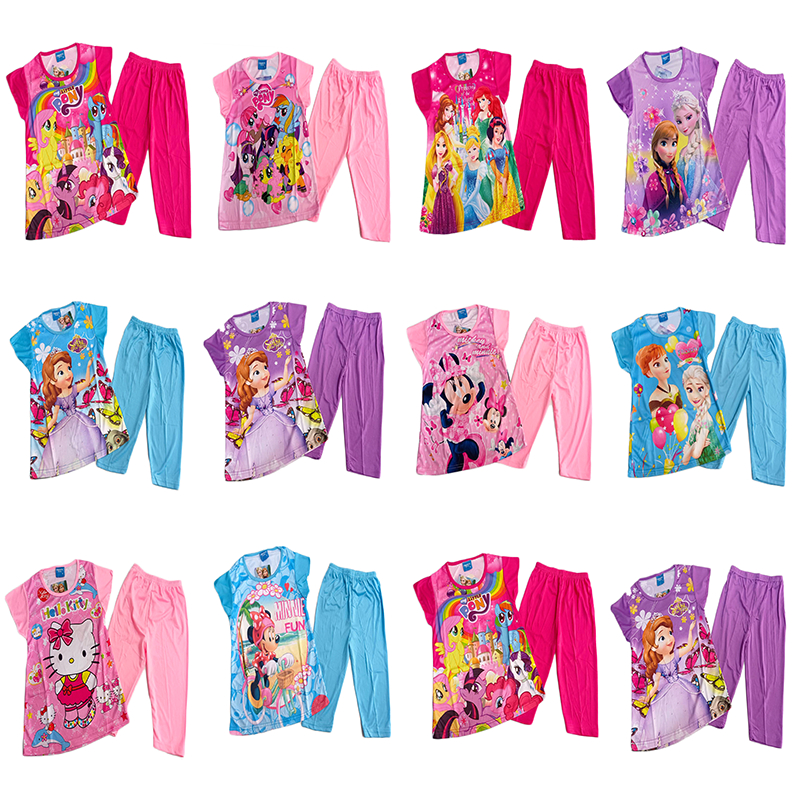 เสื้อผ้าเด็กผู้หญิง ชุดเสื้อ+กางเกงสีพื้น ลายเจ้าหญิง ผ้ามันผ้าไมโคเกรดพรีเมี่ยม PM909