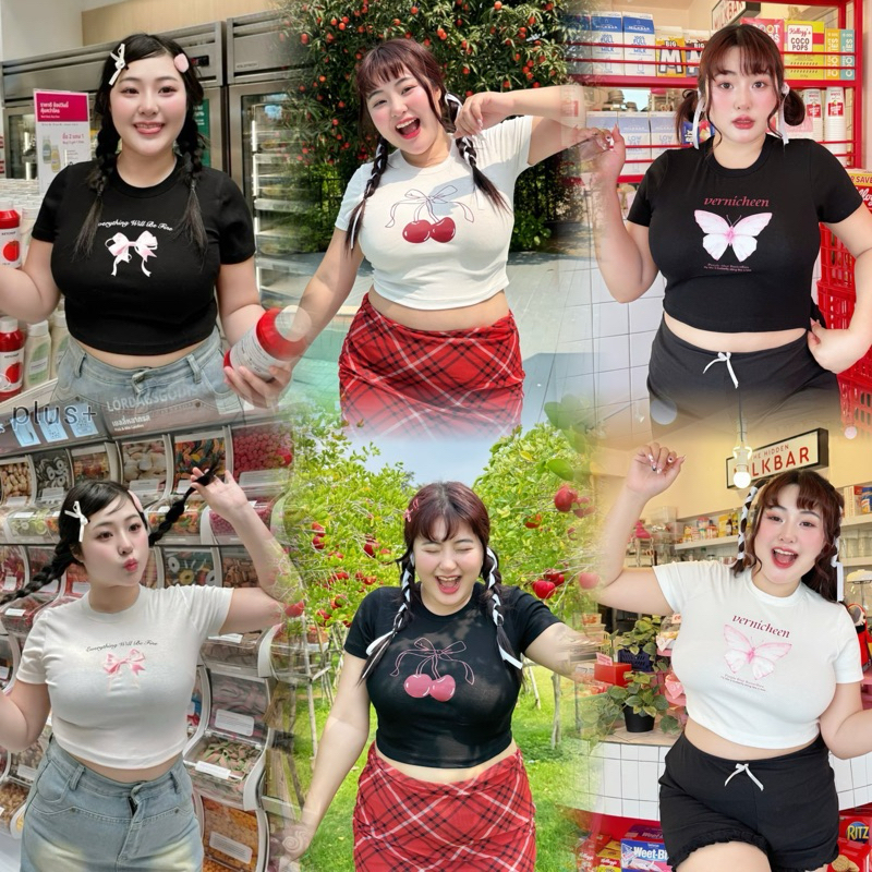 Bow-crop เสื้อยืดครอปโบว์ เชอรี่ น่ารักๆ สาวอวบ