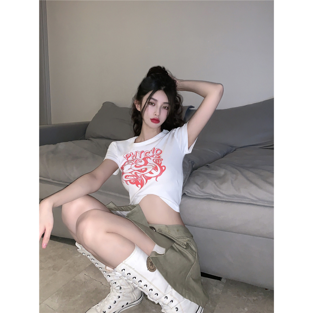 MC168 เสื้อครอปสั้น เสื้อยืดผู้หญิง T-shirt เสื้อ y2k ส่งตรงเวลา - รูปที่ 4