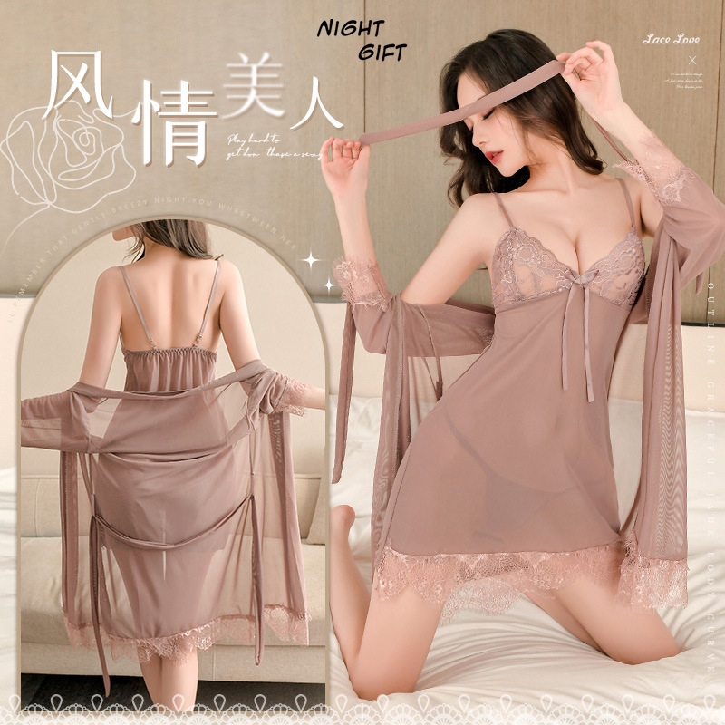 ชุดนอนไม่ได้นอน👗ชุดนอนซีทรู  ชุด 4 ชิ้น💕5 สี🚚ส่งไวจากไทย1-3วัน （H1083）