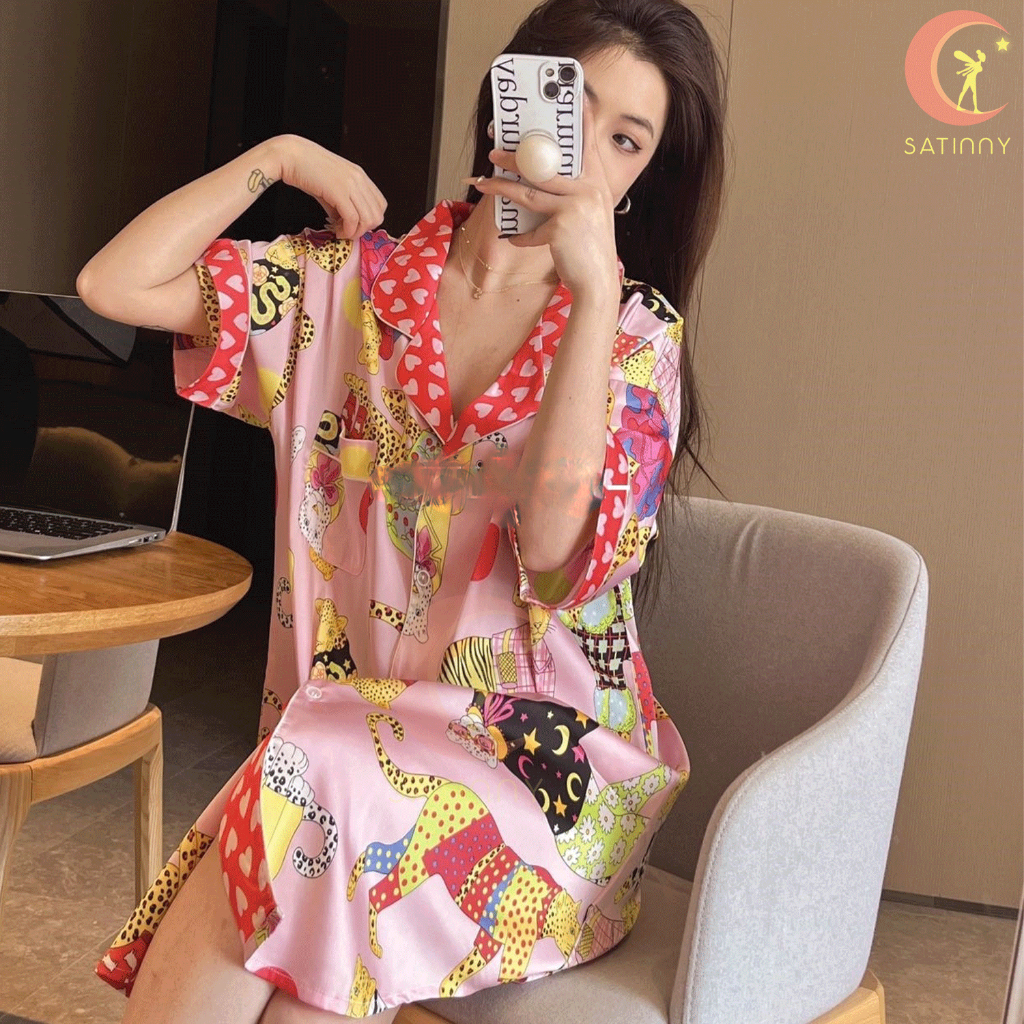ชุดนอนSatinnyชุดกระโปรงSP10แฟชั่นฤดูร้อน ใส่เที่ยวได้ ส์ไตล์เกาหลี ชุดนอนผู้หญิงแฟชั่น ผ้าSilk Satin - รูปที่ 5