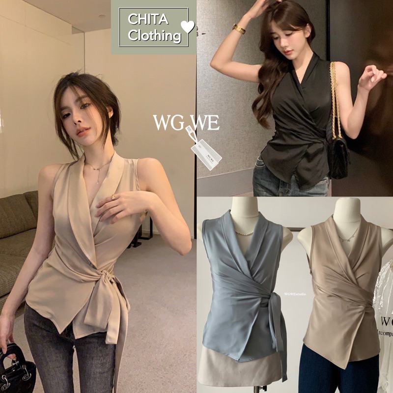 8744#เสื้อแขนกุด ทรงป้ายข้าง เนื้อผ้าดี งานสวย TAG:WG.WE