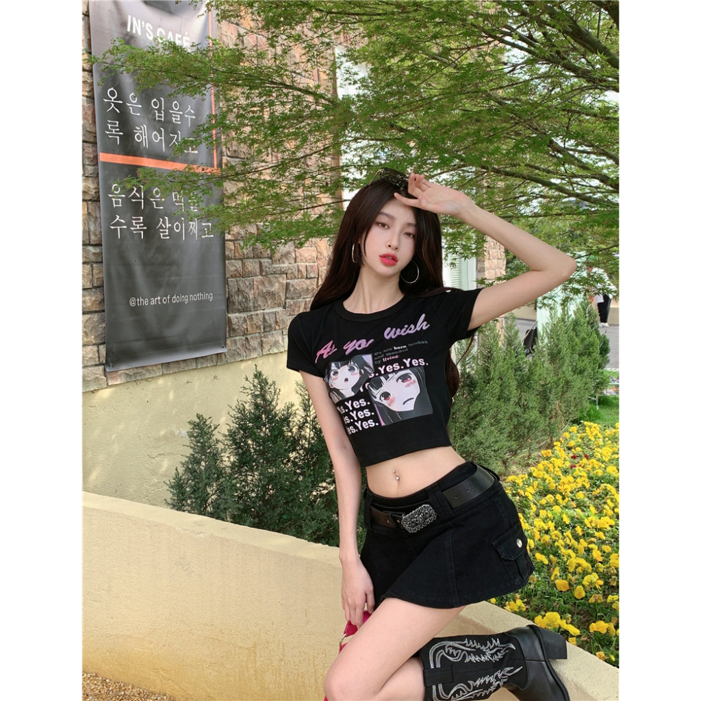 MC168 เสื้อครอปสั้น เสื้อยืดผู้หญิง T-shirt เสื้อ y2k ส่งตรงเวลา