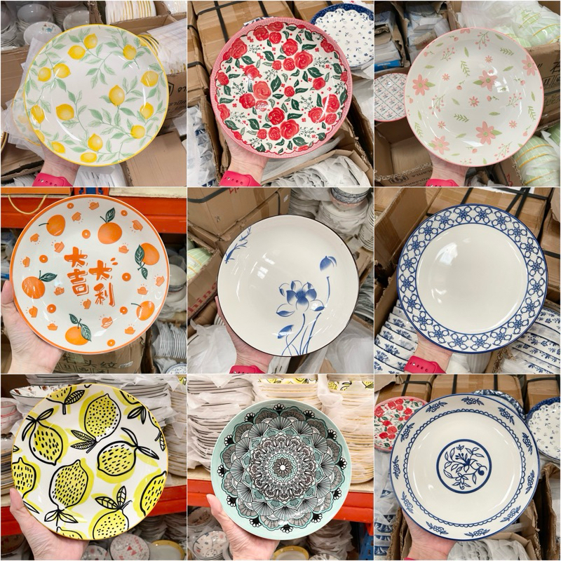 จานเซรามิค กระเบื้อง 100% ลายสวยๆราคาหลักสิบ  8นิ้ว