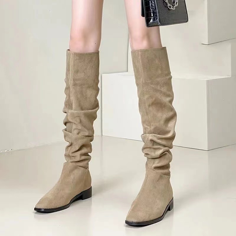 แฟชั่นย้อนยุค รองเท้าอัศวิน, Size 35-43 ดีไซน์อินเทรนด์ ท่อสูงรองเท้าบู๊ตคาวบอย มี 2 ​​สี ส้นสูง3cm