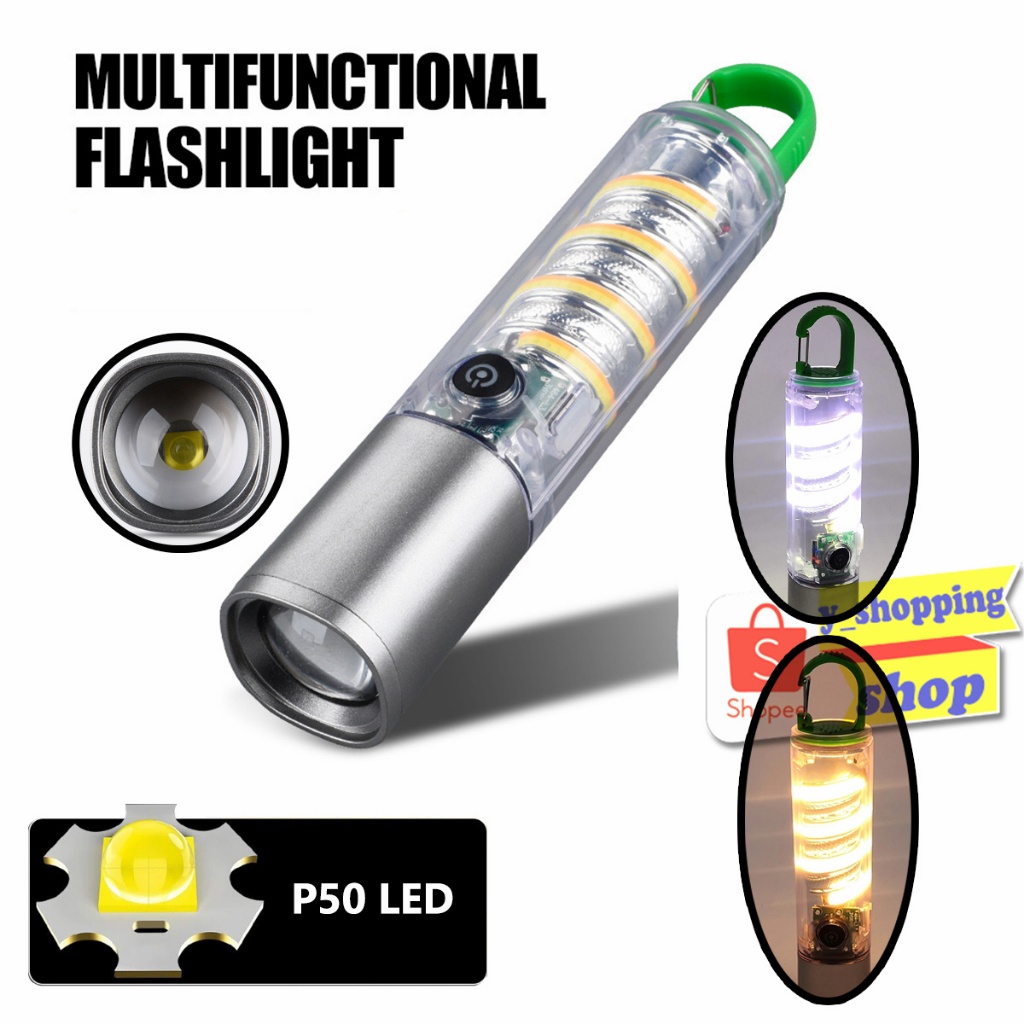 JX838 ไฟฉายพกพา XHP50 LED flashlight ซูมได้ TYPE-C USB Rechargeable 7โหมด