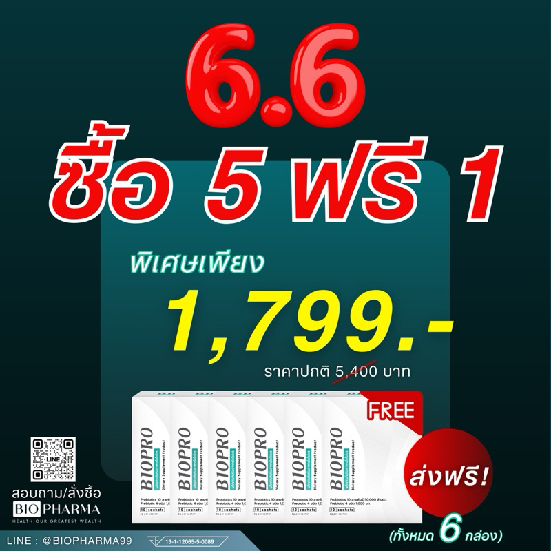 โปรฯ 5 ฟรี 1 ลดพิเศษเหลือ 1,799.- BIOPRO จุลินทรีย์มีชีวิต 14 ชนิด 50,000 ล้าน CFU