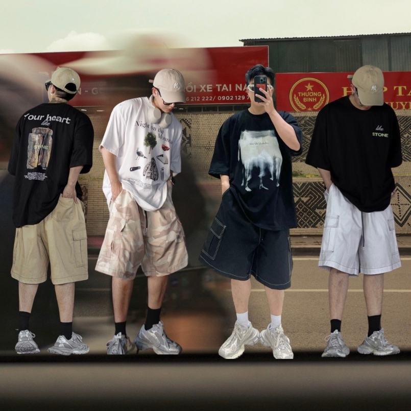 QCLOTH: Q Cargo short black camo / Beige / white 🚨