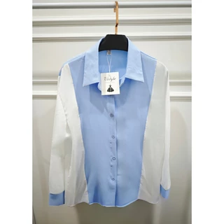 เสื้อเชิ้ตทำงาน สาวอวบ แขนยาว สีกรม สีฟ้า สีดำ คาดขาว มี 3 สี สไตล์เกาหลี