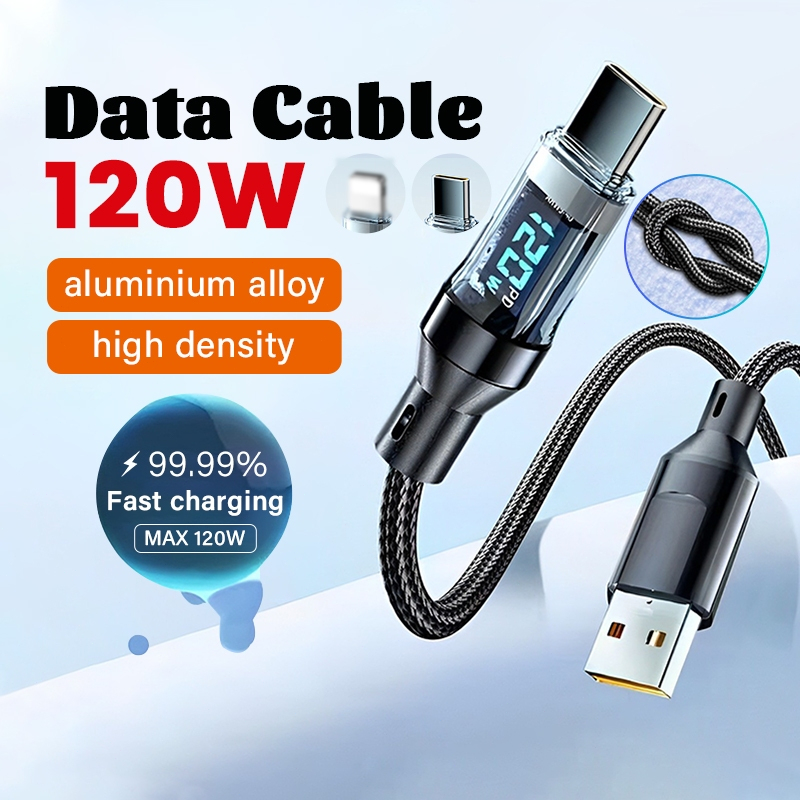 สายชาร์จ 120W ชาร์จไว มีน้าจอแสดงผลดิจิตอล สายชาร์จมือถือ ยาว 1เมตร/ 2เมตร