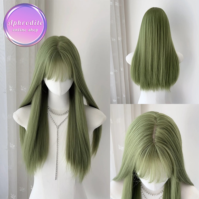 Aphrodite 65CM Lolita วิกผมยาวผู้หญิง JK wig วันฮาโลวีน แบบตรงมีหน้าม้า ของขวัญหวีและตาข่าย  by  Aphrodite  onlineshop
