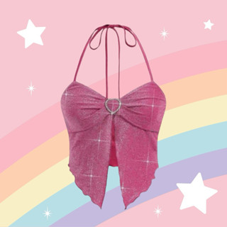 เสื้อคล้องคอสีชมพู กลิตเตอร์ ประดับอะไหล่หัวใจ