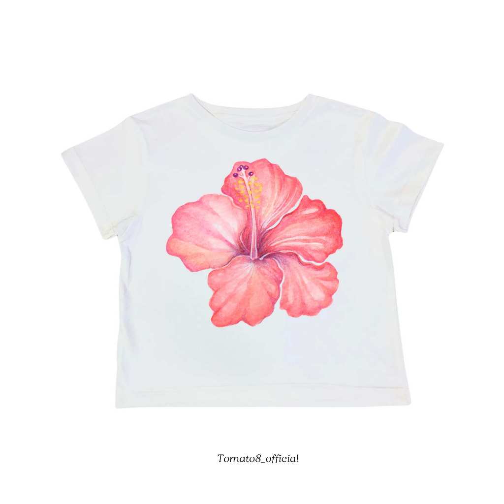 [Tomato8] Babytee ลายชบา 5 สี V.1  hibiscus 🌺 y2k ใส่ไปทะเล