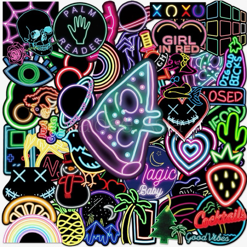 ขายดี Sticker S60 สติกเกอร์ ลายกราฟฟิกนีออน กันน้ำ สำหรับตกแต่ง งาน DIY จำนวน 50 ชิ้น