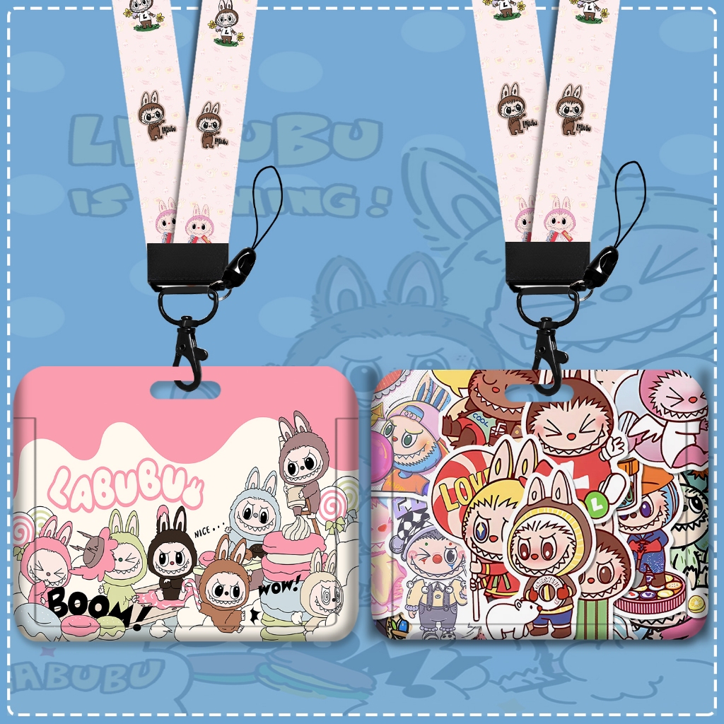 พร้อมส่ง LABUBU ป้ายชื่อพร้อมสายคล้องคอ ป้ายห้อยบัตร ป้ายใส่บัตรพนักงาน ป้ายใส่คีย์การ์ด ซองใส่บัตรลายการ์ตูนรุ่นแนวนอ