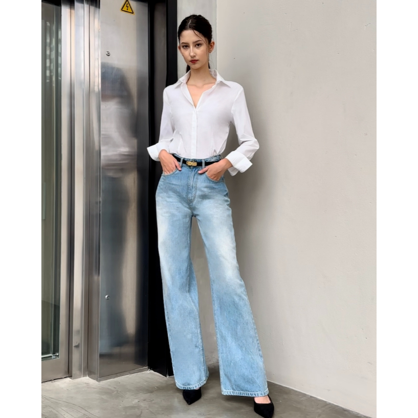 MOTTOM - Kendall Light Blue High Rise Wide Leg Jeans