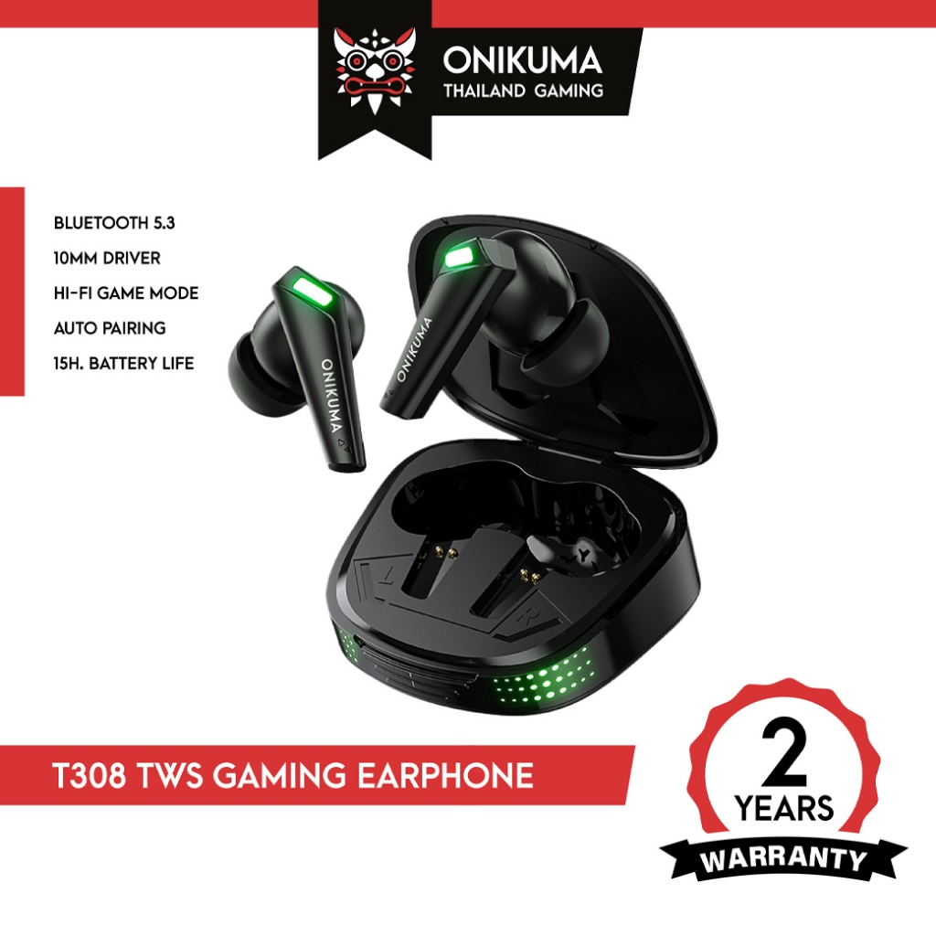ONIKUMA T308 Gaming Earphone หูฟังไร้สายพร้อมเคสชาร์จ Bluetooth 5.3 มี Game Mode
