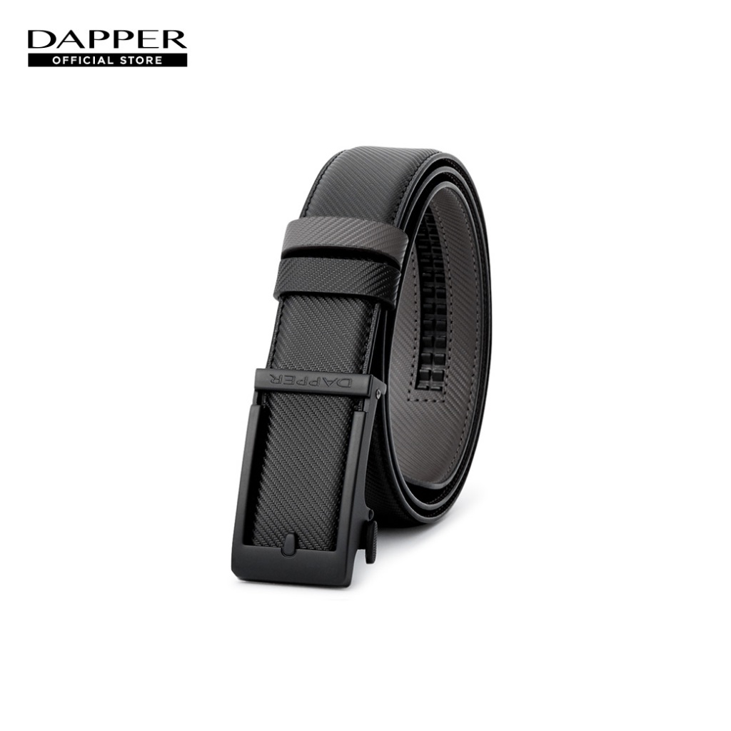 DAPPER เข็มขัดหนังแท้ ปรับสายได้ Diagonal Ratchet Belt สีดำ (BBC/BK/1956AG5)