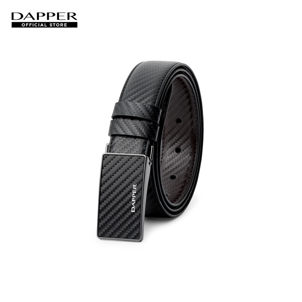 DAPPER เข็มขัดหนังแท้ D Engraved Plaque Belt สีดำ (BBC/BK/1346PG)