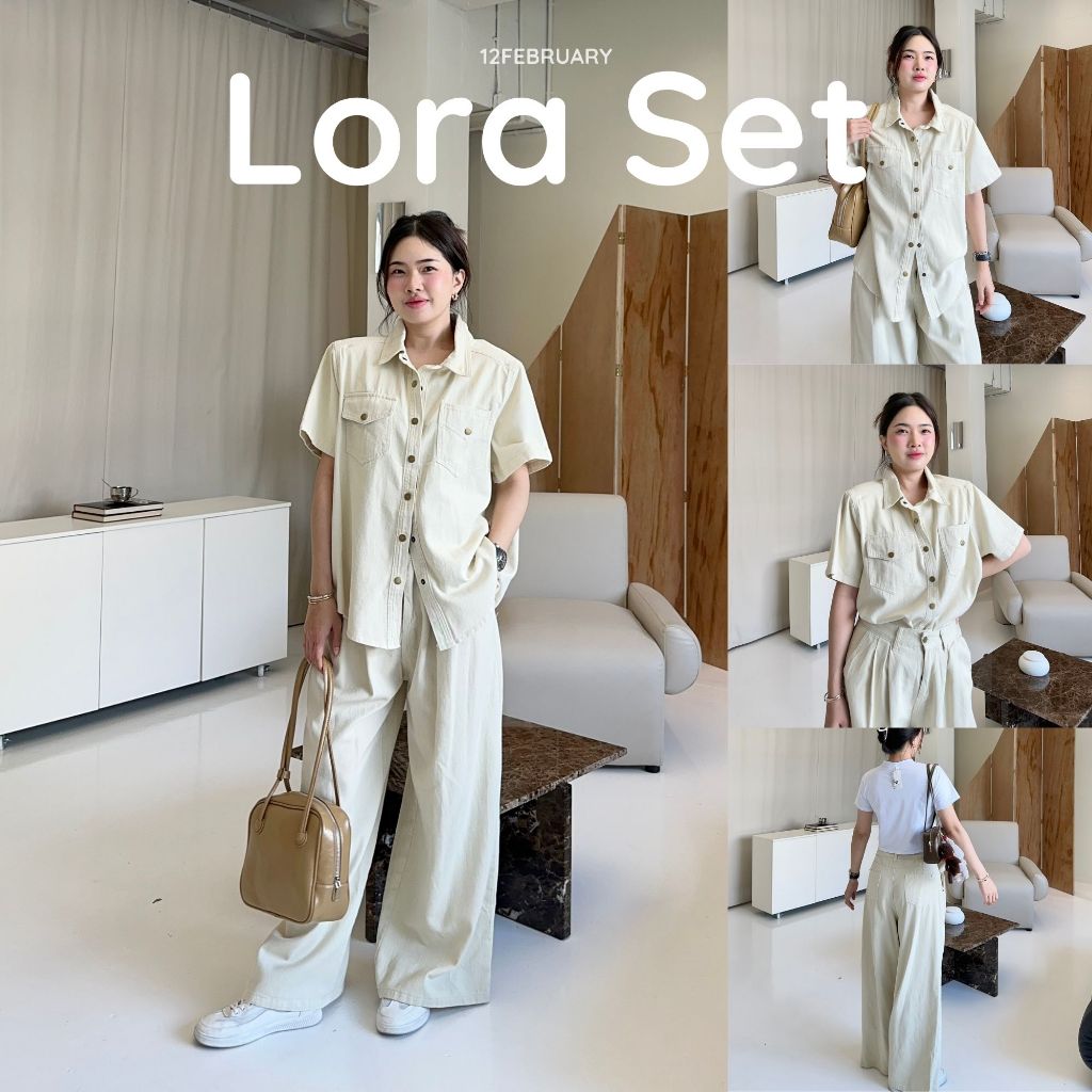 12FEBRUARY | LORA SET ชุดยีนส์เข้าเซ็ต เสื้อเชิ้ตแขนสั้น + กางเกงขากว้าง