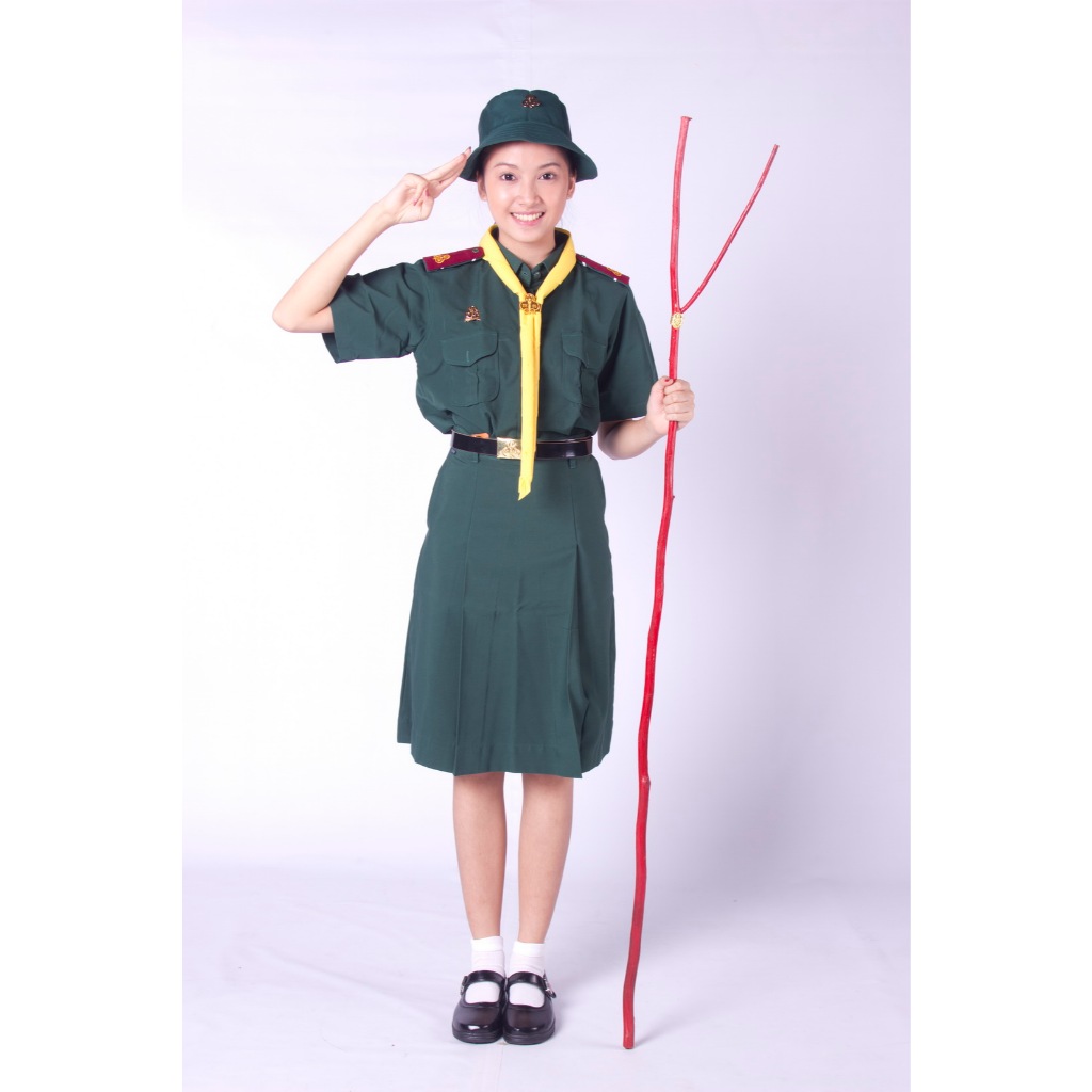 ชุดเนตรนารี ตราฤาชา/ตราช้าง/ตราKNC เสื้อ+กระโปรง สีเขียวเข้ม สำหรับเด็กประถมปลาย มัธยมต้น