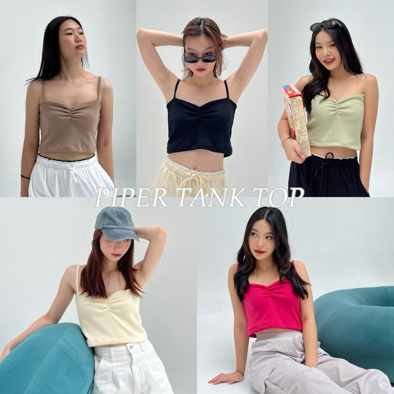 PIPER TANK TOP สายเดี่ยวผ้าร่องเล็ก ดีเทลจับจีบตรงกลาง ผ้าเย็บ2ชั้น (nita.bkk)