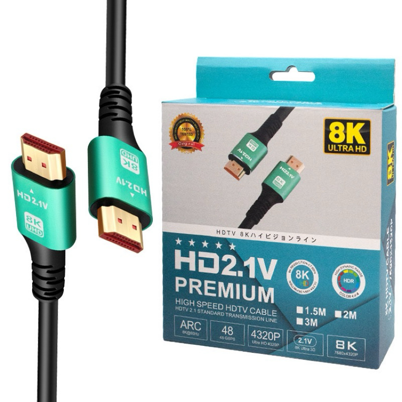 สาย HDMI ต่อทีวี 8K 2.1V หัวอลูมิเนียมเคลือบทอง รองรับ 8K, 4K ,2K ,1080P ,1080I ,720 และสัญญาณดิจิตอลอื่นๆ