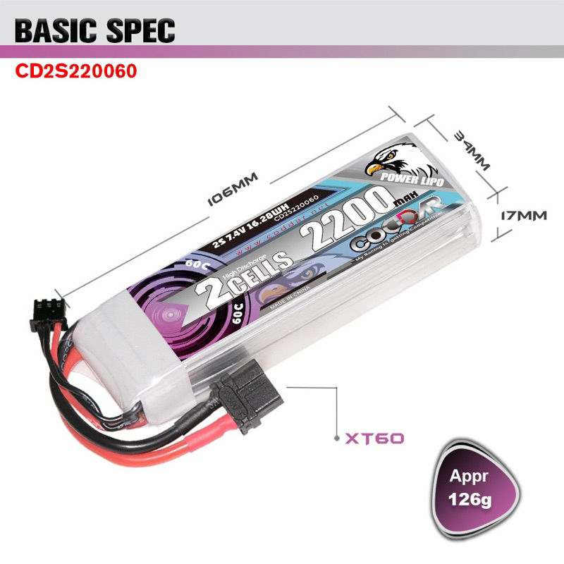 CODDAR Lipo 2s 7.4V 2200mAh 60c