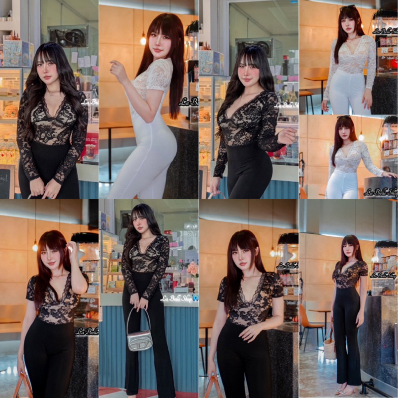 💕ShopBypuy💕จั๊มสูทลูกไม้คอวีขายาวซิปหลัง🔥เซ็กซี่สุดๆ🔥เข้าแล้วจ้า