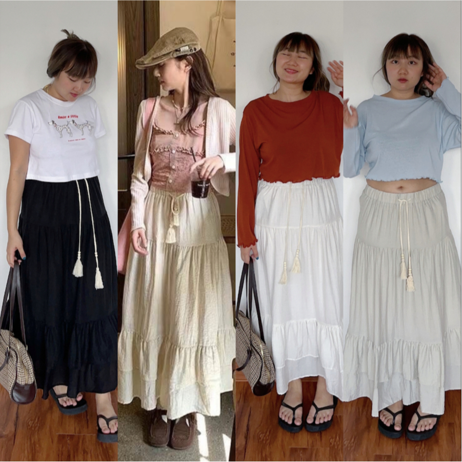CURL SKIRT I กระโปรงยาวผ้าลินินผสมคอตตอน มีซับใน เอวยางยืดใส่สบาย กระโปรงยาวมาตาลดา