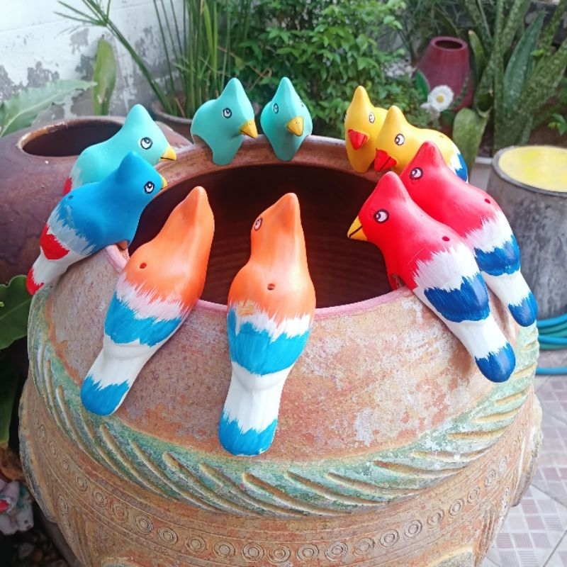 นกหัวขวานเซรามิคเกาะกิ่งไม้ เกาะกระถาง รุ่นใหม่ หางสี ขนาดความยาว 15cm