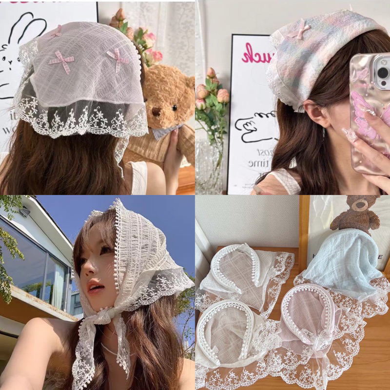 🌷พร้อมส่งจากไทย🌷ผ้าคาดผมแบบคาดแต่งลูกไม้ ผ้าคาดผมสาวหวานใส่ไปทะเลคาเฟ่น่ารัก