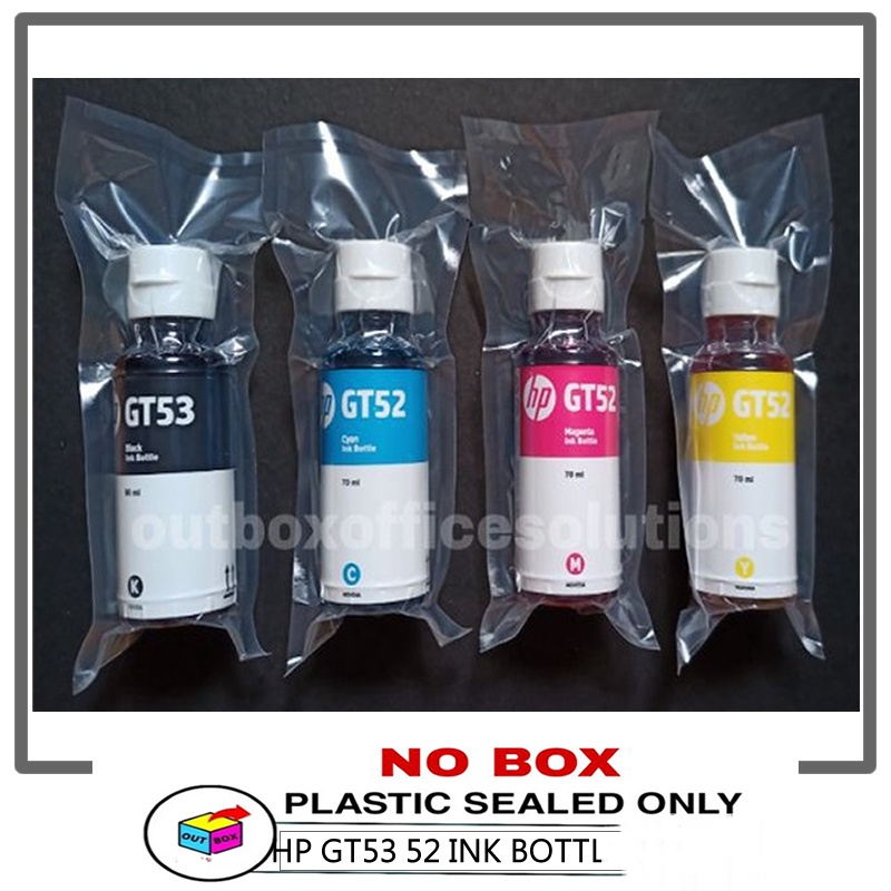 หมึกแท้ HP GT53 สีดำ Black ขนาด 90 Ml. , GT52 สี C, M, Y สีละ 70 Ml. ของแท้ 100 % **แบบไม่มีกล่อง**