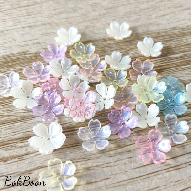 ลูกปัดดอกซากุระมุก/ใส ตกแต่ง 50/100ชิ้น