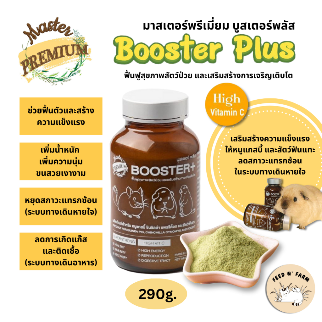 Master Premium Booster Plus มาสเตอร์พรีเมี่ยม บูลเตอร์พลัส สำหรับหนูแกสบี้และสัตว์ฟันแทะ 290g. (มีไซริงค์แถมให้ค่ะ)