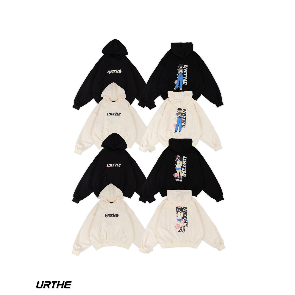 URTHE - เสื้อฮู้ด เเขนยาว พิมพ์ลาย รุ่น BOY POP GIRL POP