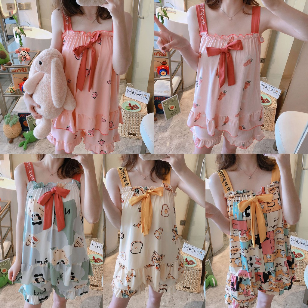 เสื้อผ้าผู้หญิง ชุดอยู่บ้าน ภาพการ์ตูน เนื้อผ้าใส่สบาย หลากหลายสไตล์ พร้อมส่งจากไทย（H9318）