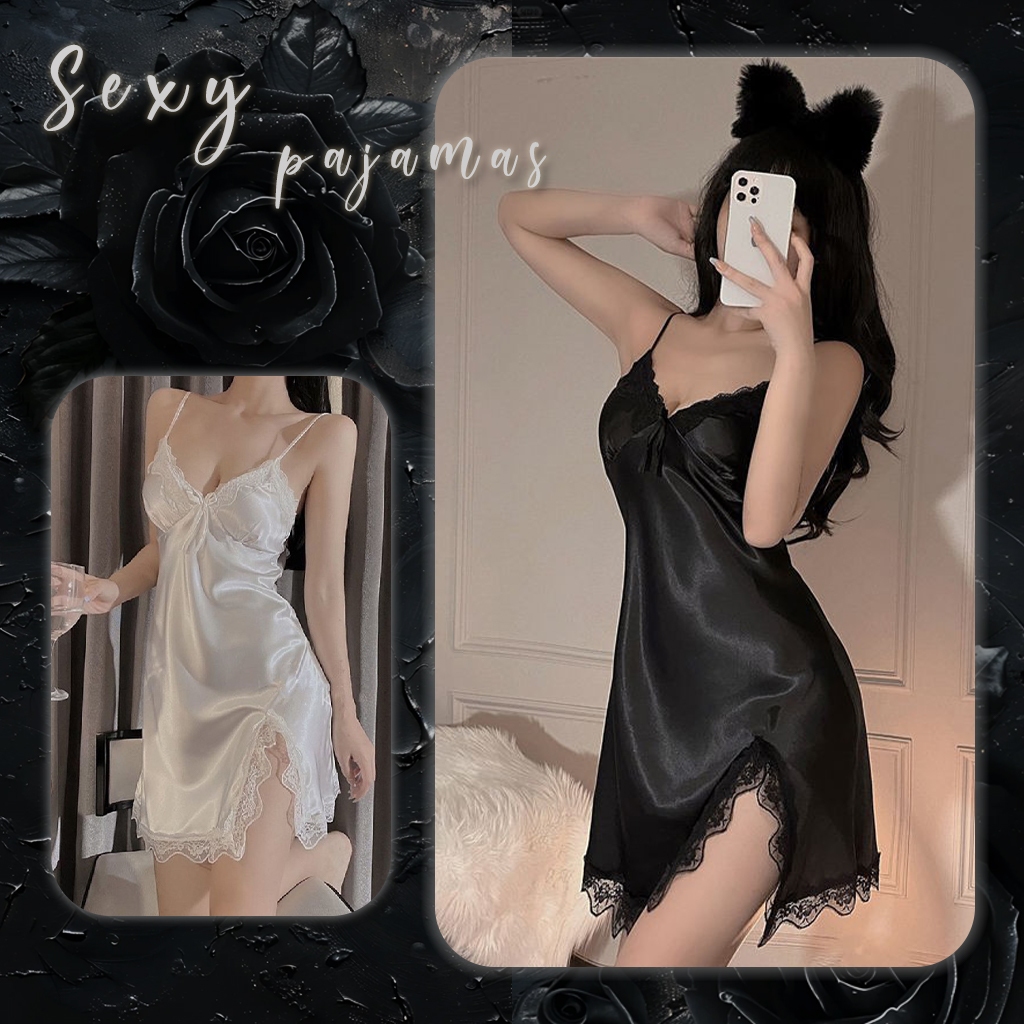 sexy girl ชุดนอนเซ็กซี่ ชุดนอนซาตินเซ็กซี่ ชุดนอนกระโปรง พร้อมส่ง H1001
